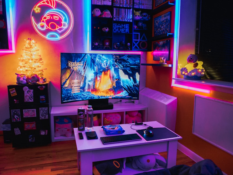 Neon-lit gaming setup